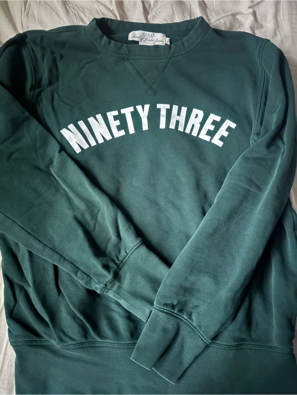 H&M Dark Green Crewneck Sweatshirt with White 'NINETY THREE' Print